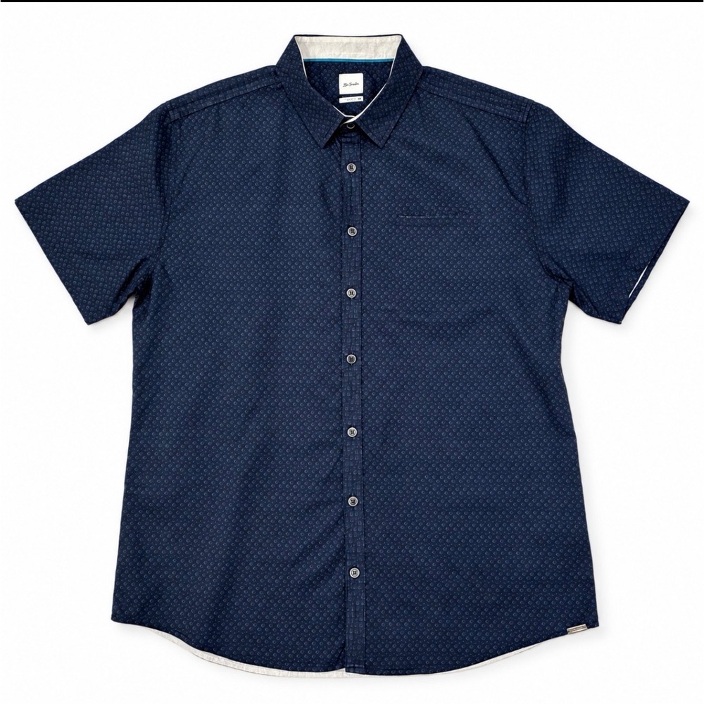 JB Holt Athletic Fit Shirt Mens XL Navy Blue Geometric Short Sleeve JR220TPW